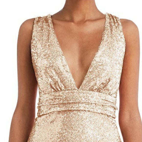 Open-Neck Criss Cross Back Sequin Maxi Dress..Dessy TH081...Rosegold...Size L - Picture 6 of 8